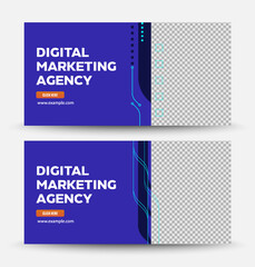 Wall Mural - web banner template, digital marketing concept, advertising tech circuit network style