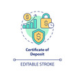 © bsd studio - Certificate of deposit concept icon. Financial safety. Saving accounts type abstract idea thin line illustration. Isolated outline drawing. Editable stroke. Arial, Myriad Pro-Bold fonts used