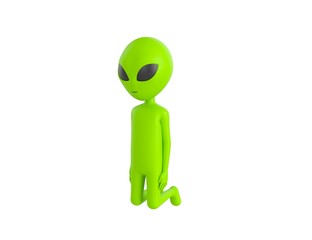 Wall Mural - Alien character kneeling in 3d rendering.