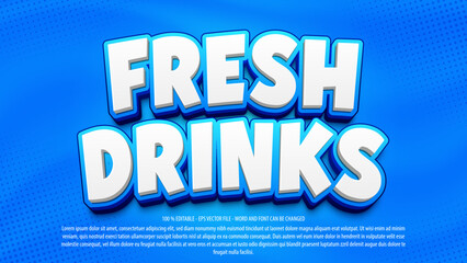 Fresh drink 3d cartoon style editable text effect