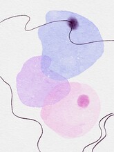 Watercolor Drops With Ink Strokes. Digital Art Painting.