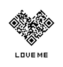 Heart Qr Code With Love Me. Qr Code, Barcode Love Art In Heart Pixel Shape For Computer. Qr Code Heart Of Health. Digital Adhesive Message For Scan. Vector