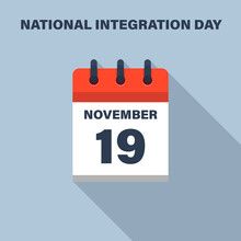 National Integration Day, November 19, Calendar Icon. Date.