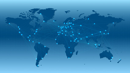 Aufkleber - Map world with line connected/World map, countries cities are connected by lines. Technology background global communications, logistics, transport and trade. 