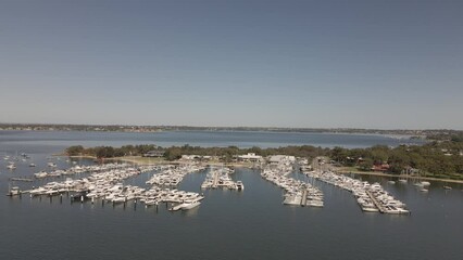 Sticker - Aerial view of yachts docked at a pier