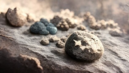 Leinwandbilder - Raster illustration of stones on the shore. Natural resources, sea stones, mountain rocks, Rock shape background, minimalist mockup for podium display or showcase, 3D rendering.