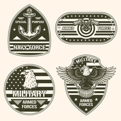 Poster - Military America set monochrome sticker