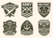 Military Set Monochrome Label Vintage