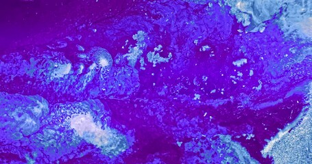 Pink blue neon flowing abstract. Violet, lilac paint mix. Glitter shines, glow in liquid flow background. 4k nebula footage. Dynamic moving futuristic liquid. Ultraviolet cosmos science wallpaper