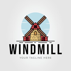 Wall Mural - windmill architecture or holland landmark logo vector illustration design