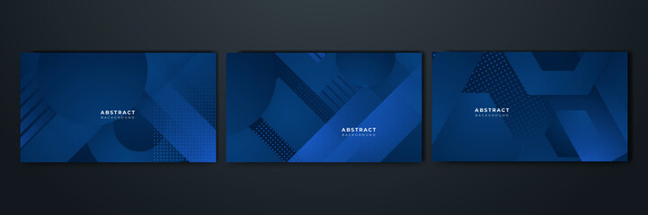 Abstract background design with blue geometric shapes. Modern dark blue background. Vector abstract graphic design banner pattern background template.