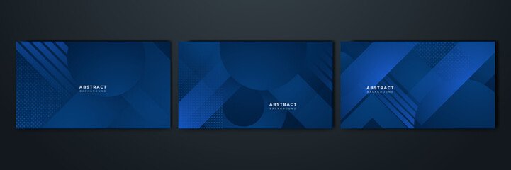 Wall Mural - Abstract background design with blue geometric shapes. Modern dark blue background. Vector abstract graphic design banner pattern background template.