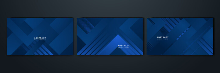 Abstract background design with blue geometric shapes. Modern dark blue background. Vector abstract graphic design banner pattern background template.