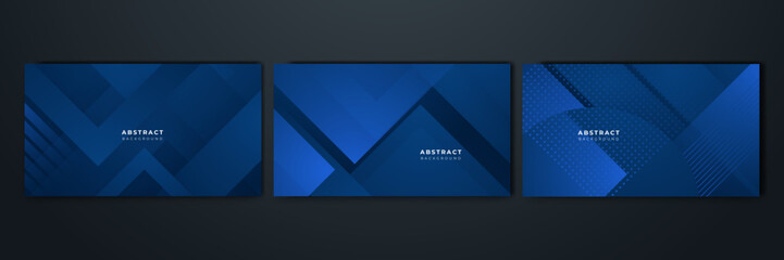 Wall Mural - Abstract background design with blue geometric shapes. Modern dark blue background. Vector abstract graphic design banner pattern background template.
