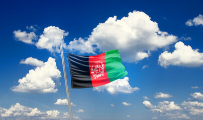 Wall Mural - Afghanistan national flag cloth fabric waving on the sky - Image