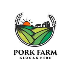 Canvas Print - agriculture with pork farm logo template vector illustration