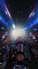 vj loop of an astronaut in a spacesuit confidently flying through space and time.