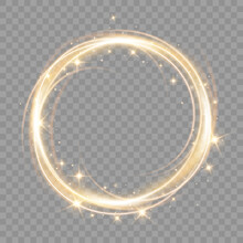 Fire Light Circle Trail Of Sparkling Gold Glitter, Vector Glow Flare Swirl On Transparent Background. Abstract Vector Fire Circle, Sparkling Swirl. Stock Royalty Free Vector Illustration. PNG	