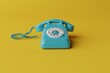 © Sebastian - Side view of a turquoise retro telephone with a dial of numbers. Concept of using retro items, back to the past. 3d render, 3d illustration