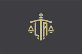 Fototapeta  - Letter LR logo for law office and attorney with creative scale and sword icon design