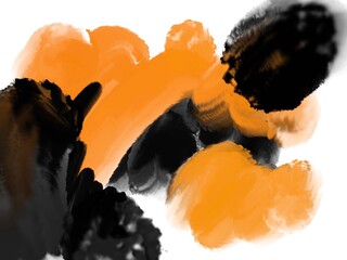 Halloween Abstract art background with grainy, lo fi screen, comic style and trendy loose hand-painted  design in orange black and white.