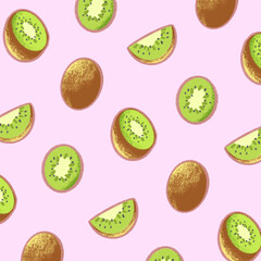  Seamless Pattern Illustration - Kiwi Fruit
