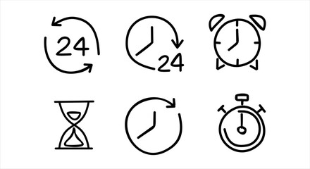 Time and clock doodle icons. Set of vector linear icons.