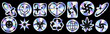 Holographic y2k rave foil Set of Abstract Trendy stickers, barb wires, cool rave trippy symbols, hardcore rock Vector Graphic with textured foil effect.