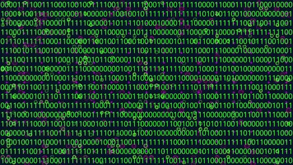 Looping animation of a close-up screen with green binary code data.