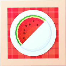 Photo Of Half Watermelon Piece. Summer Fruit Berry, Fresh Juice, Exotic Food, Tropical Dessert Concept. Stock Vector Illustration In Realistic Cartoon Style Isolated On White Background.