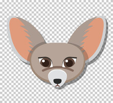 Cute Fennec Fox Head In Flat Cartoon Style