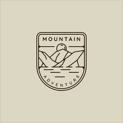 Wall Mural - mountain line art simple emblem logo vector illustration template icon graphic design. adventure and