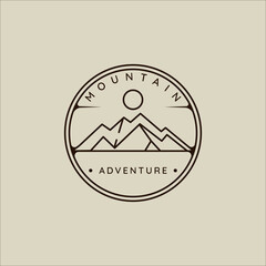 Wall Mural - mountain line art simple emblem logo vector illustration template icon graphic design. adventure and outdoors sign or symbol for business travel with badge concept