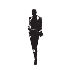 Wall Mural - Business woman standing in ladies jacket, abstract isolated vector silhouette, ink drawing