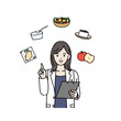 ダイエットに適した食事を説明する　栄養士　医者　女医　白衣を着た女性　イラスト