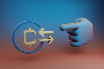 Aufkleber - Beautiful illustrations abstract Hand index finger points to Coin Exchange  symbol icon on a multicolor bright background. 3d rendering illustration. Background pattern for design. .