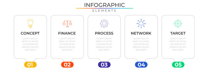 Wall Mural - Rectangle annual infographic elements concept design vector with icons. Business workflow network project template for presentation and report.