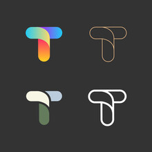 Set Of Letters T From Abstract Multicolors Shapes And Lines. Template Elements. Vector Logo Design.