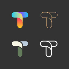 Wall Mural - Set of letters T from abstract multicolors shapes and lines. Template elements. Vector logo design.
