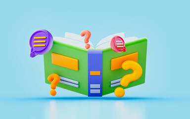 Wall Mural - book question mark and message sign 3d render concept for subject confusion discuss conversation