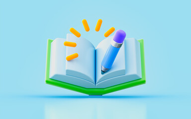 Wall Mural - book and pen sign 3d render concept for writing story document note diary important conversation