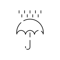 Poster - Weather, meteorology vector line icon illustration. Cloud and cloudy autumn weather. Rain and rainy or Windy umbrella