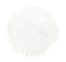 Laundry Detergent For Washing Machines Isolated White Background. Washing Powder. White Wash Powder With With Colored Granules