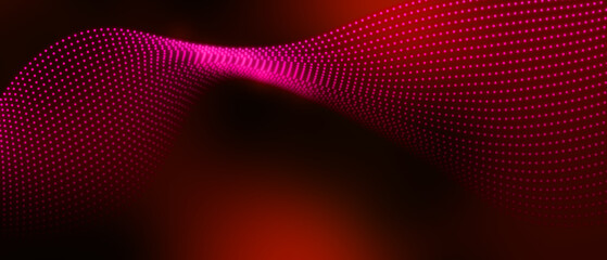 red abstract background with flowing particles. Dynamic waves