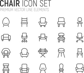 Poster - Simple line set of chair icons.