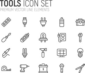 Canvas Print - Simple line set of tools icons.