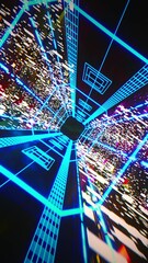 Wall Mural - fluorescent ultraviolet light, glowing neon lines rotating inside a tunnel in 4k.