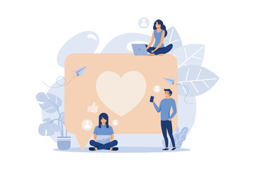 Wall Mural - communication over the Internet, social networks, chat, video, news, messages, website, search for friends, mobile web graphics, cloud file storage. flat design modern illustration