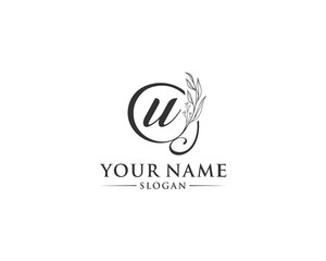 Beautiful letter U logo design, logo U vector, handwritten logo of signature, wedding, fashion shop, cosmetics shop, beauty shop, boutique, floral creative logo design.