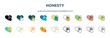 honesty icon in 18 different styles such as thin line, thick line, two color, glyph, colorful, lineal color, detailed, stroke and gradient. set of honesty vector for web, mobile, ui